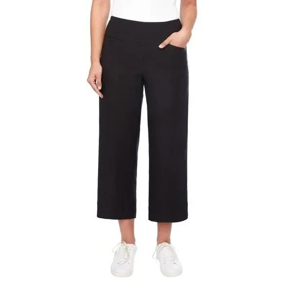 S.C. & Co. Women's Cropped Wide Leg 360 Tummy Control Pants, Black